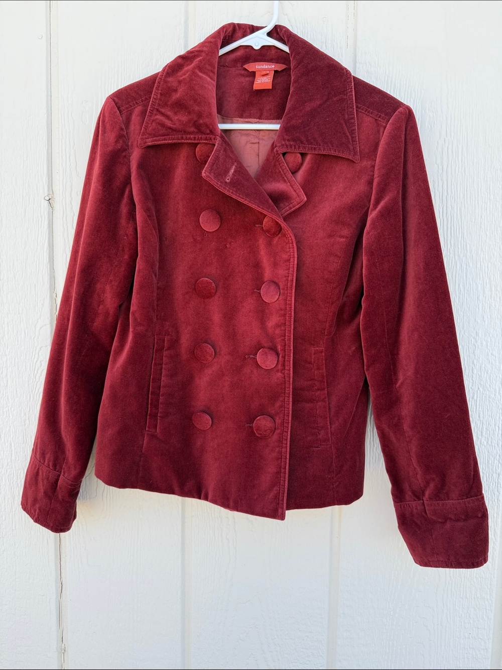 Sundance Women’s Size 6 Double-Breasted Velvet Peacoat Jacket Blazer Red Lined